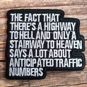 Highway To Hell Stairwell To Heaven Funny Rock N Roll Iron On Patch